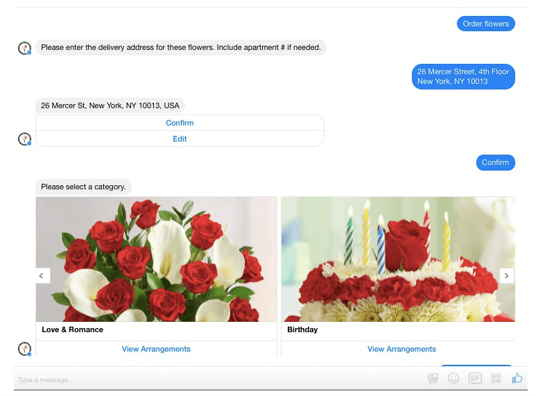 1800flowers facebook messenger chatbot