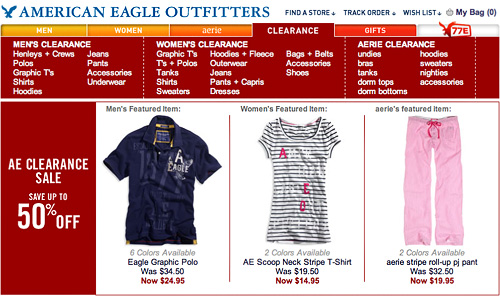 American Eagle Clearance Landing Page