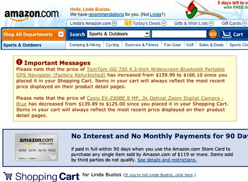 Alerts Shoppers of Price Changes in Cart