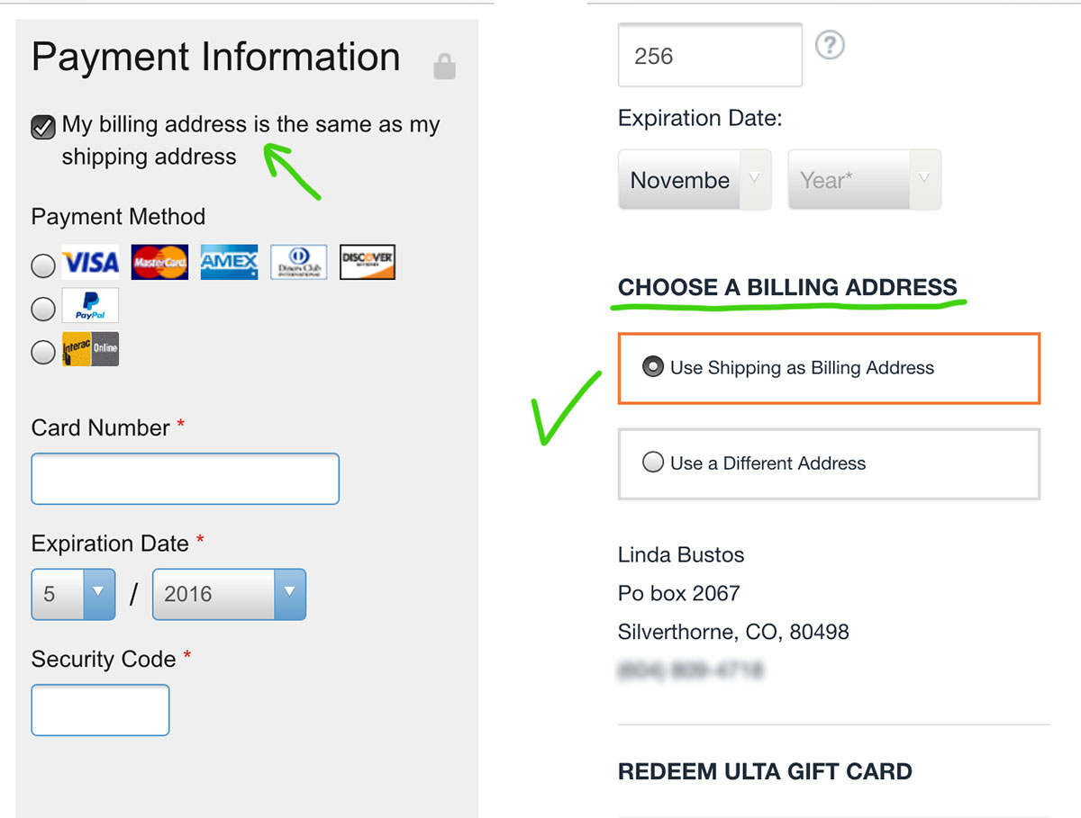 billing address in payment step