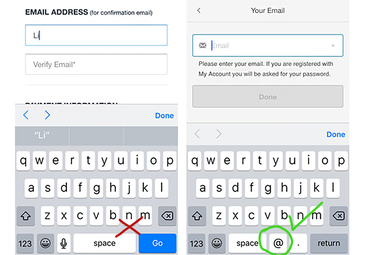 correct email mobile keyboard
