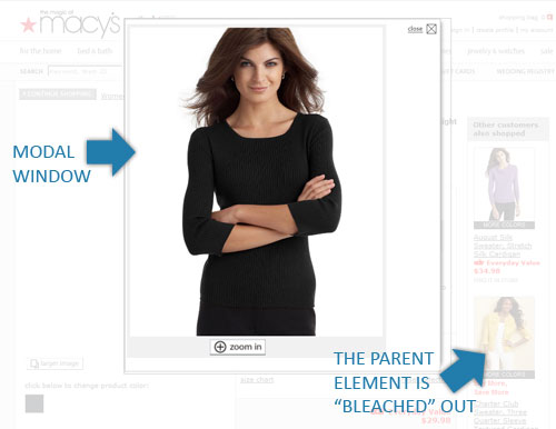 Screen capture shows a modal window on Macy's website