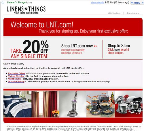 Linens N Things Email Images On