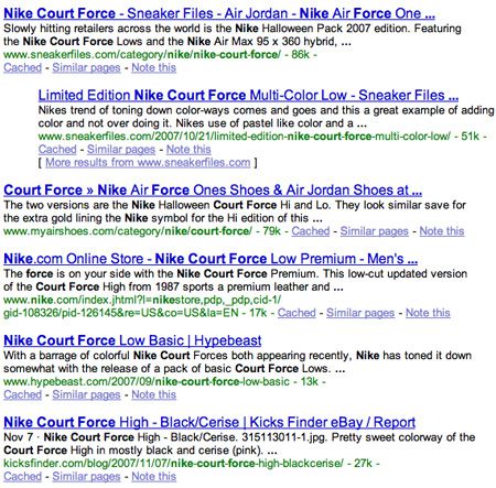 Nike Court Force Results
