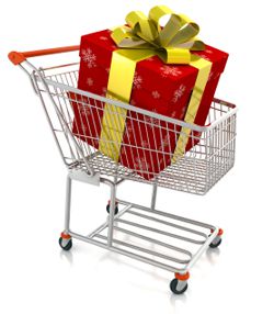 shopping cart with holiday gift
