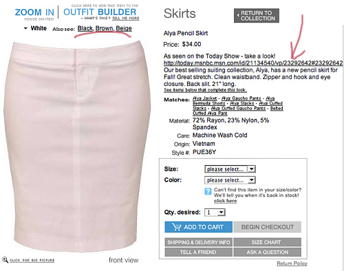Pencil Skirt Product Page